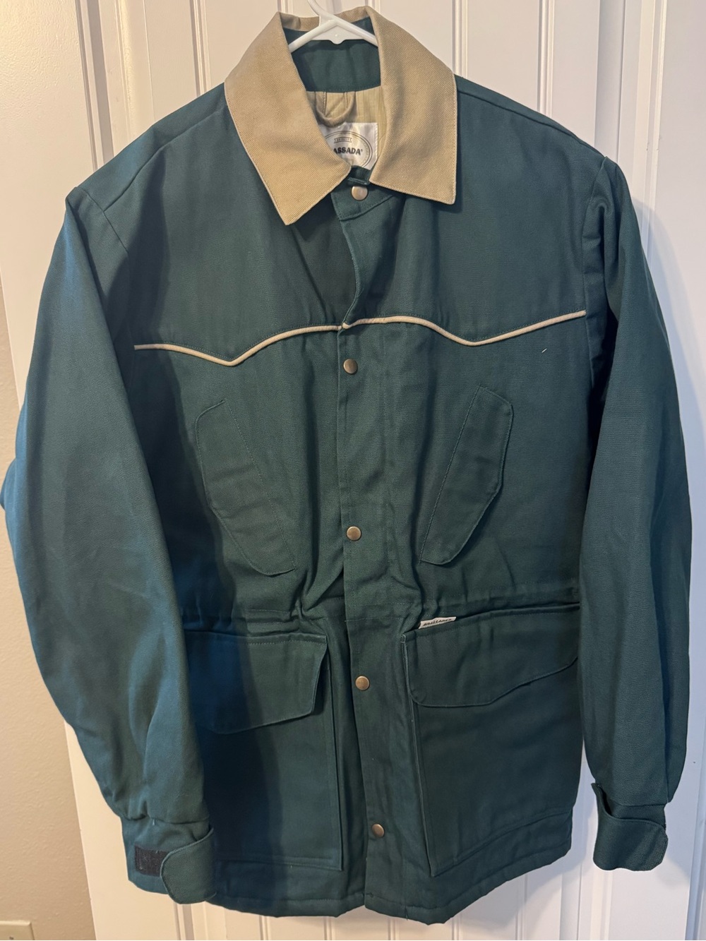BRASSADA Western Men's Green Ranching Work Jacket with Tan Collar Size Large